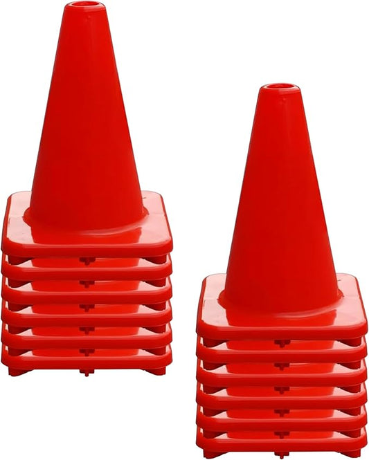 6, 9, 12, 18, 28 Inch Sports Training Traffic Cones - Durable Orange Cones for Soccer, Football, Basketball, Agility Drills, Parking, Safety, Road Use (Set of 12)