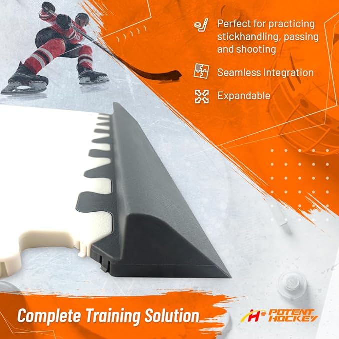Ice Hockey Home Training Kit: 10 Pcs Synthetic Ice Tiles + 4 Puck Stopper edgings + 4 Rebounder Foams – Skating, Stickhandling, Passing & Shooting Drills