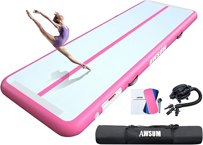 AWSUM Inflatable Air Gymnastics Mat 10ft/13ft/16ft/20ft/23ft Training mat 4/8 inches Thick tumbling mat with Electric Pump for Home/Gym/Outdoor