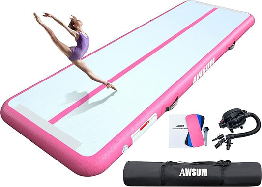 AWSUM Inflatable Air Gymnastics Mat 10ft/13ft/16ft/20ft/23ft Training mat 4/8 inches Thick tumbling mat with Electric Pump for Home/Gym/Outdoor