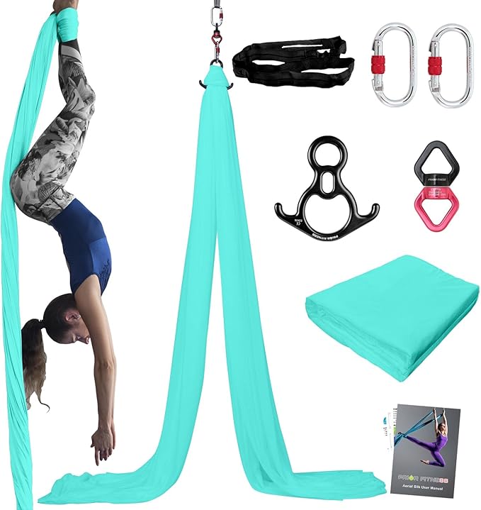 PRIOR FITNESS Aerial Silks Kit Colorful 9/15/20 Yards 40D Nylon Fabric Hammock Set With Hardware & Guide for All Levels Of Aerial Yoga Practice and Acrobatic Flying For Adults Aerial silk