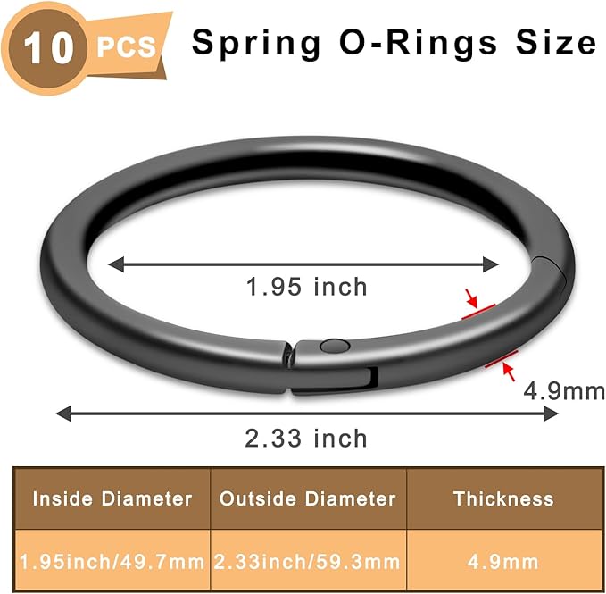 10Pack 2" Large Round Carabiner Clips, Metal Spring O Rings for Organizer Key Rings, Paracord Keychain Lanyard, Pet Chains, Purse Hardware, Key Snap Hooks DIY Accessory (Black)