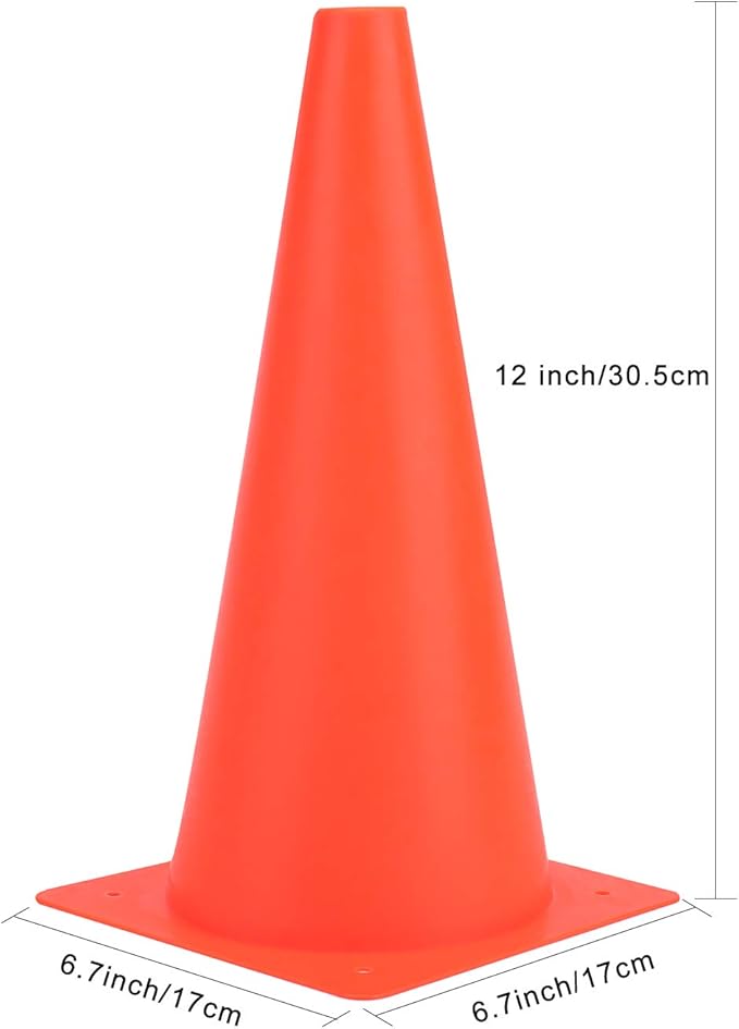 12 Inch Traffic Training Cones, Plastic Safety Parking Cones, Agility Field Marker Cones for Soccer Basketball Football Drills Training, Outdoor Sport Activity & Festive Events - 6 Colors