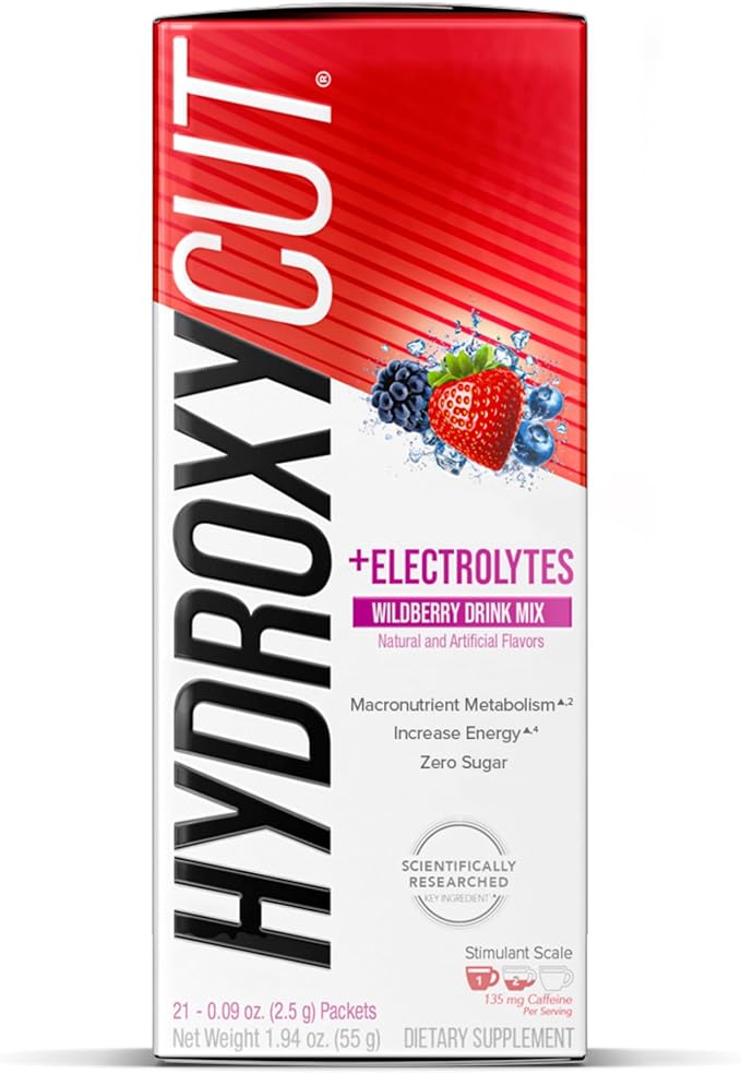 Hydroxycut Drink Mix, Wildberry Blast - 21 Travel-Size Packets, Pack of 2 - Zero Calories, Zero Sugar - Boost Metabolism, Burn Calories, Increase Energy - for Women & Men