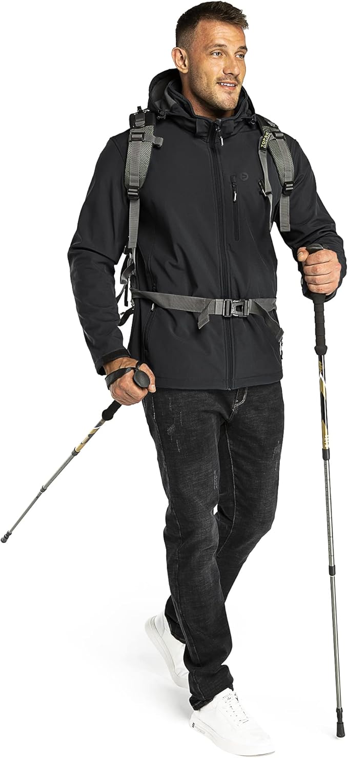 Outdoor Ventures Men's Lightweight Softshell Jacket Fleece Lined Hooded Water Resistant Winter Hiking Windbreaker Jackets