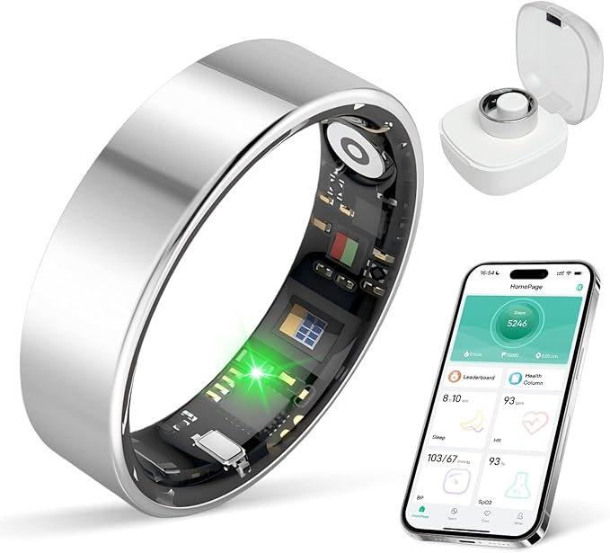 Smart Health Ring for Women Men Fitness Tracker with Heart Rate, Blood Pressure,Blood Oxygen,Step Counting, Sleep Monitoring,IP68 Waterproof for iPhone and Android, No Subscription Fee (Silver, 9)