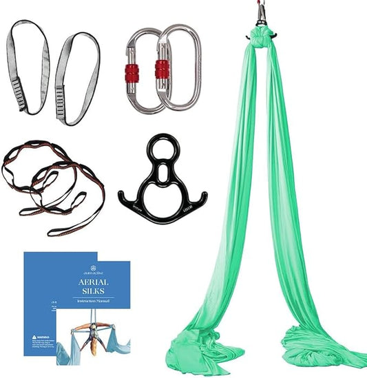 Aerial Silks Starter Kit - Durable 9 Yards of Aerial Yoga Hammock with Hardware & Guide - Aerial Swing for Acrobatic Flying Yoga & All Levels (Aerial Rigging Point Up to 13ft)