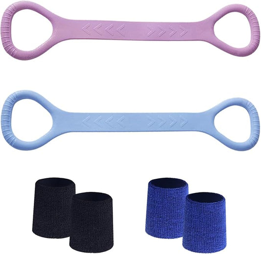 Figure 8 Fitness Resistance Band, Arm Back Shoulder Exercise Elastic Rope Stretch Fitness Band, Foot, Leg, Hand Stretcher, Arm Exerciser for Yoga Pilates Stretching Physical Therapy（Purple and Blue