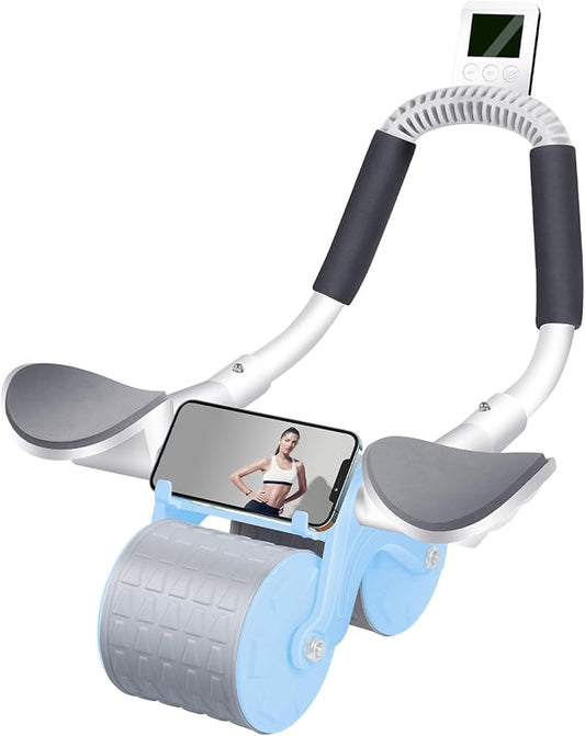 Ab Roller Wheel with Timer & Knee Mat, Home Workout Auto Rebound Abdominal Wheel with Elbow Support - Core Workout Equipment for Strengthening Abs, Home Gym Exercise for Women & Men