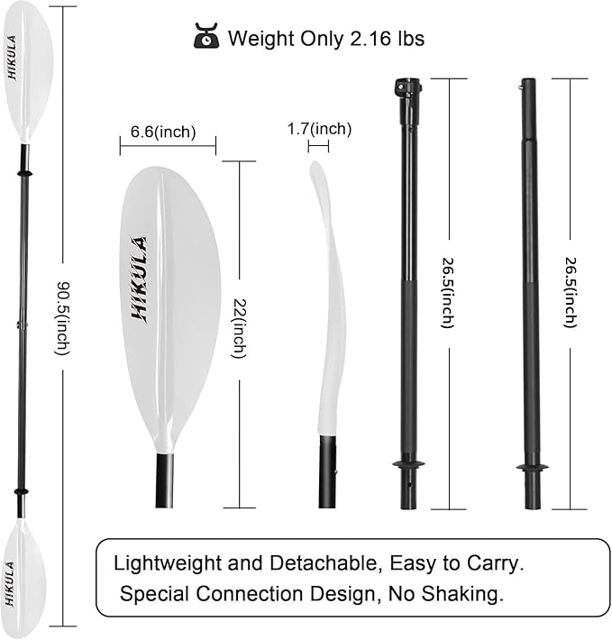 Kayak Paddle 4 Pieces Aluminum Shaft and PP Blade Floating 86.6in/220cm, 90.5inch/230cm Lightweight Oars