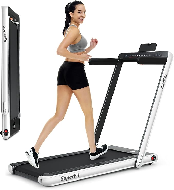 GYMAX Walking Pad, Dual LED Display 2 in 1 Under Desk Treadmill for Home with Remote & Smart App Control, 2.25HP Foldable Portable Treadmill Running Machine for Office Small Space