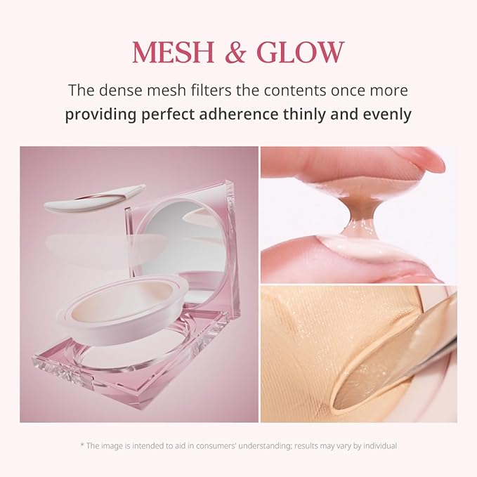 CLIO Kill Cover Mesh Glow Cushion Foundation ([Refill Included] 15g*2, 21C LINGERIE), Glass Skin, Long-Lasting, Lightweight, Buildable Coverage, Glowy Skin Makeup