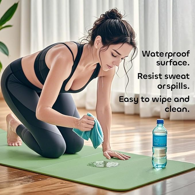 Foldable Yoga Mat 12mm Extra Thick Joint Protection,Portable Design for Travel/Pilates/Board/Camping,Environmental Sports Mat Non-Slip Gym Mat,Odorless POE Material