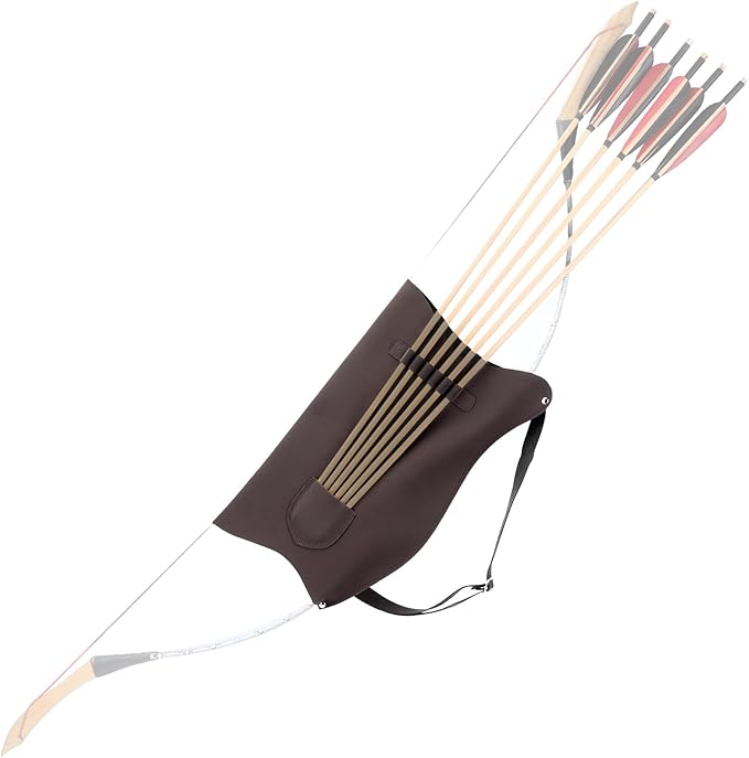 LWANO Archery Bow Carrier with Arrow Slots, Archery Bow and Arrow Holder for Recurve Horsebow Traditional Bow, Adjustable Shoulder Strap