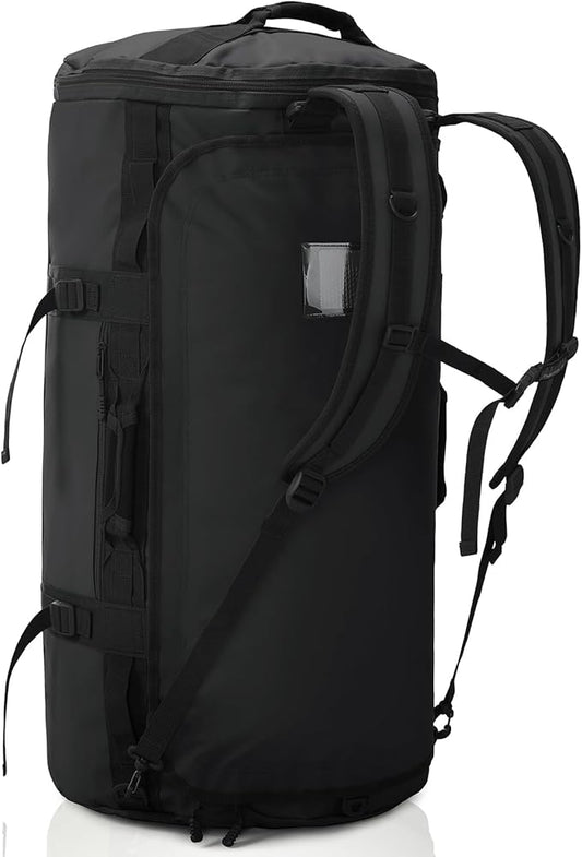 Haimont Large Duffle Backpack Bag for Men, Long Travel Duffel with Backpack Straps, Heavy Duty Back Packs with Shoes Compartment, Water-resistant, 90L, Black