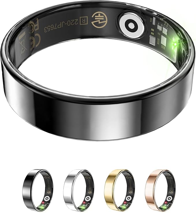 Fitness Tracker, Smart Ring for Women Men, Sleep Tracker Ring with 24/7 Heart Rate Monitor, Fitness Ring with Activity Tracker, Step Counter, Calorie Pedometer, No APP Fee, iOS Android (Black, 9)