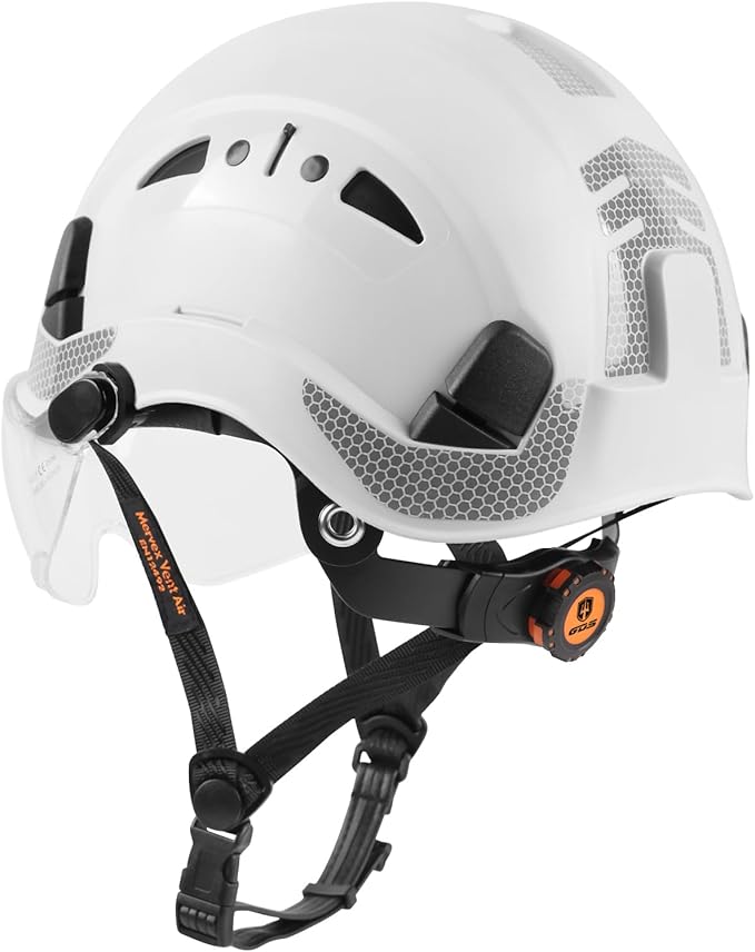 GREEN DEVIL Safety Helmet Hard Hat with Chin Strap Vented Lightweight Adjustable Hardhat for Men Women with Hi-Viz Design Ideal for Tree Climbing Work at Height