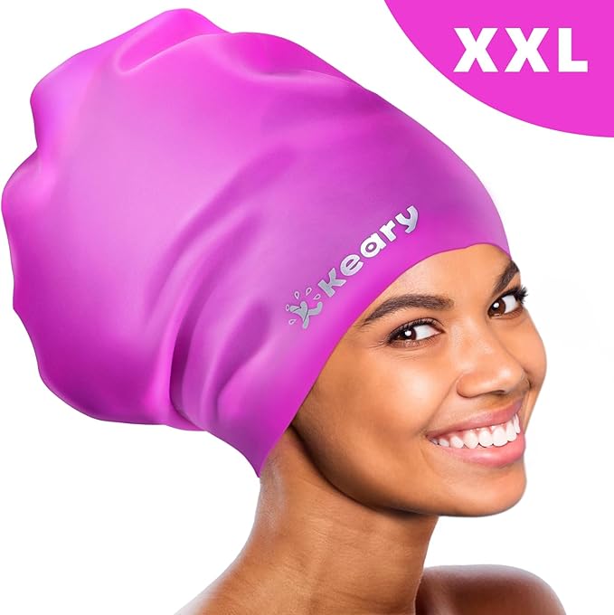Keary Extra Large Swim Cap for Braids and Dreadlocks Extensions Weaves Long Hair, Waterproof Silicone Cover Ear Bath Pool Shower Swimming Cap for Adult Youth to Keep Hair Dry, Easy to Put On and Off