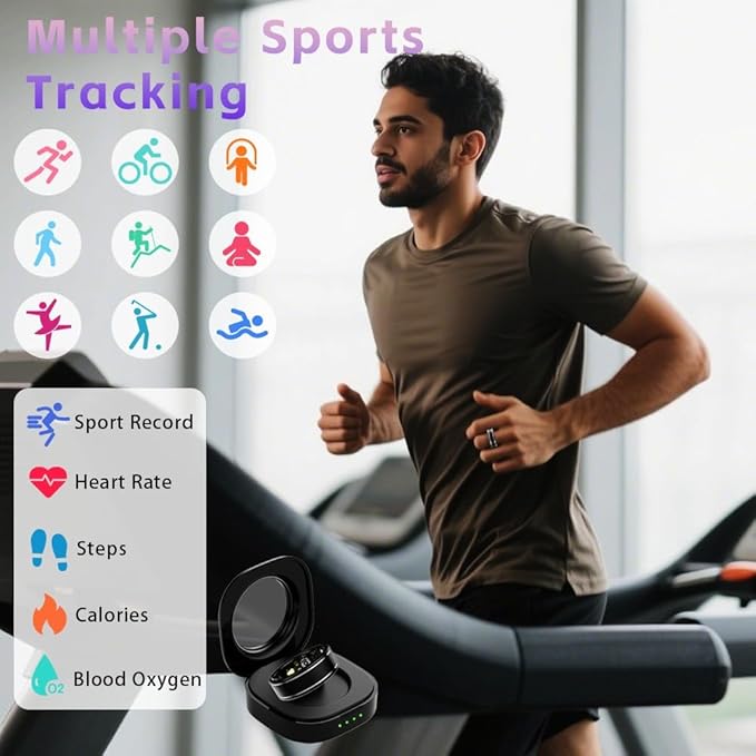 Activity Tracker Ring for Men – Smart Ring with Heart Rate, SpO2, Blood Pressure, Sleep Monitoring, Step & Calorie Counter, 5ATM Waterproof, No Subscription Fee (Black, 7)