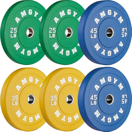 2 Inch Bumper Plates，10-500lbs，Barbell Rubber Olympic Weight Plates Set for Home Gym, Strength Training & Weight Lifting, Multiple Options Colors