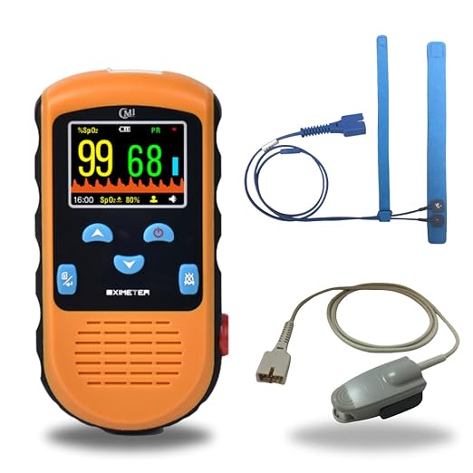 CMI Health Rechargeable Pulse Oximeter - Continuous Infant Monitoring (Up to 25 lbs) & Adult Finger Spot-Checking - Adjustable Alarm for Pulse Rate and SpO2 Levels - Carry Case