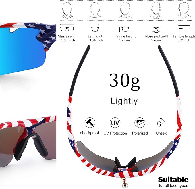 BangLong Polarized Sports Sunglasses Cycling Sun Glasses for Men Women with 5 Interchangeable Lenes for Running Baseball Golf