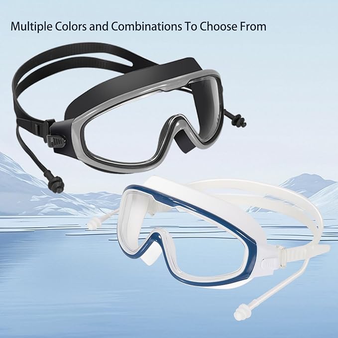Adult Swimming Goggles,Leak-Proof,Anti-Fog Pool Glasses,Wide View Swim Goggles with Ear Plugs and Nose Clip