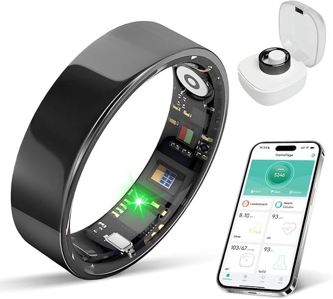 Smart Ring with Sleep Monitoring, No APP Subscription, 10-Day Battery Life, Stress/Heart Rate/Women's Health Tracker, Android & iOS Compatible (Black, 11)