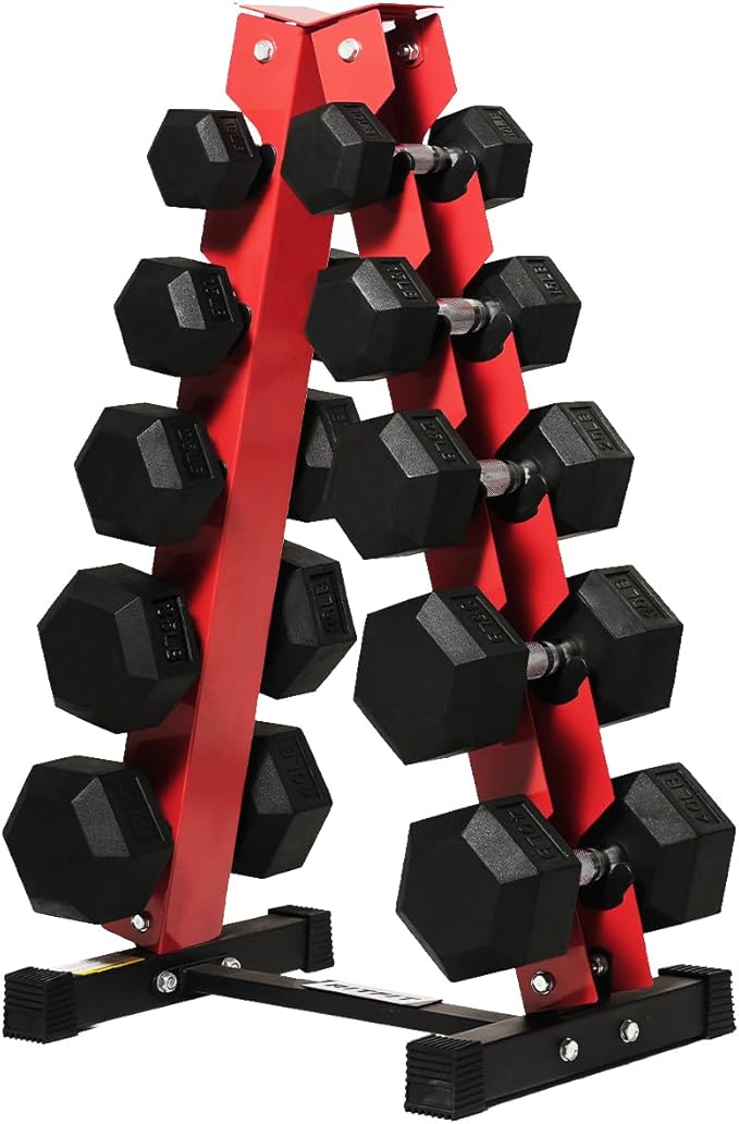 RitFit 250LB/300LB Rubber Hex Dumbbell Sets with Weights Rack, Multiple Color Choices Available, Great Gym Equipment for Home, Strength Training, Workouts