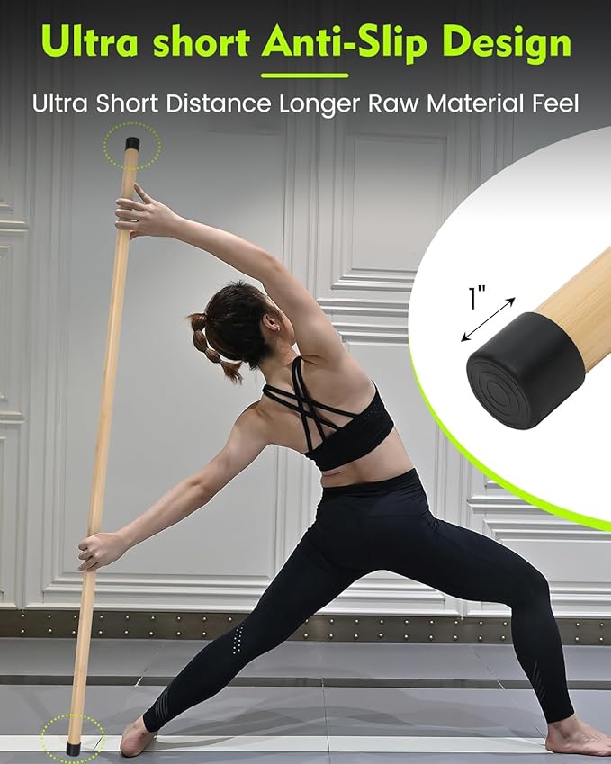Yoga Stick, 5ft Exercise Stick for Mobility, Stretching Stick with Non-Slip Ends, Exercise Dowel for Pilates, Balance Pole and Stretch Bar for Stretching Equipment