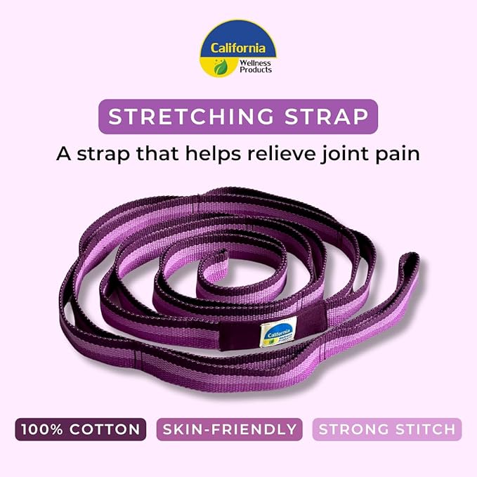 California Yoga Strap | Yoga Belt with Loops | 12 Multi Loop & Non-Elastic | Stretching Strap | Gym Workout & Exercise Bands | Physical Therapy | Improves Sitting Posture for Women & Men