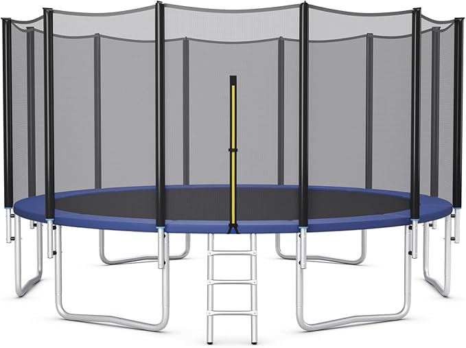 GYMAX Trampoline, 8FT 10FT 12FT 14FT 15FT 16FT Recreational Trampolines w/Safety Enclosure Net & Ladder - ASTM Certificated, Outdoor Trampoline for Kids and Adults