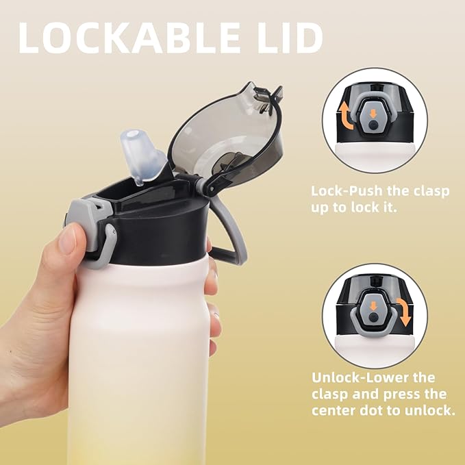 Insulated Water Bottle with Straw and Carry Loop,18 oz Stainless Steel Double Wall Vaccum Metal Water Flask with Leak-proof Lid,Lemon