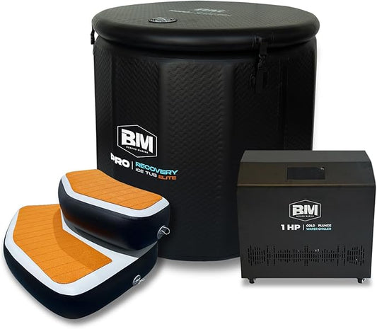 Inflatable Cold Plunge Tub with Step, 1 HP Water Chiller for Ice Bath Tub, Hot & Cold Mode Machine with Ozone, Smart WiFi, Dual Filters, Fast Cooling, 115 Gallon, 39" L x 39" W x 35.4" H