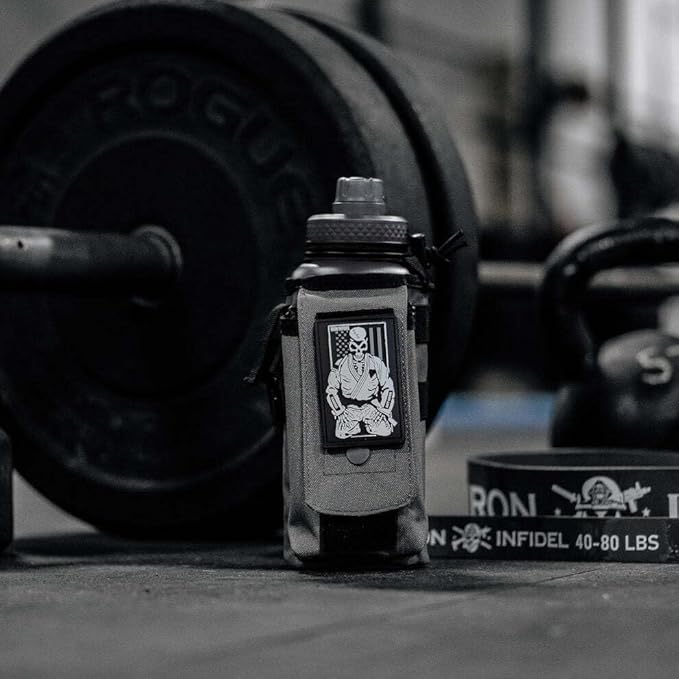 Iron Infidel Battle Bottle - 32 Oz Insulated Water Bottle with Straw Lid & Chug Cap, Stainless Steel Metal Flask Includes Rugged, Removable Sleeve for Keys, Wallet, & Phone (Earned, Not Given 1 Liter)