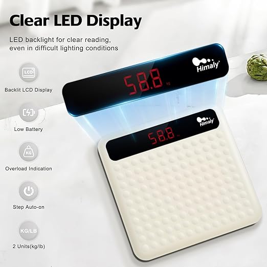 himaly Digital Body Weight Scale Bathroom Scale, Step-On Technology High Precision Measurements Scales with Large Non Slip Silicone Platform and LCD Digital Display, 400lbs/180kg Capacity, White