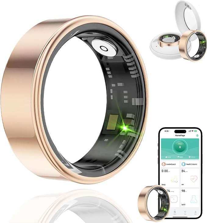 Smart Ring Health Tracker, Fitness Sleep and Heart Rate Monitor Smart Ring, Waterproof Bluetooth Fitness Tracker Ring IPX68 Waterproof (Rose Gold, 13)