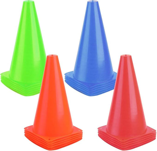 9 Inch Plastic Training Traffic Cones, Sport Cones, Agility Field Marker Cones for Soccer Basketball Football Drills Training, Outdoor Activity or Events - (Set of 10, 12, 15 or 24, 4 Colors)