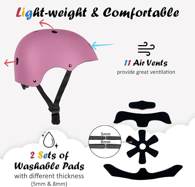 Kids Bike Helmet, Adjustable and Multi-Sport, from Toddler to Youth, 3 Sizes