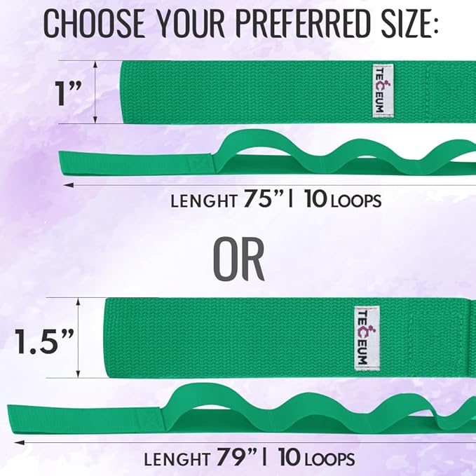 TECEUM Stretching Strap for Yoga & Physical Therapy – 10 Loops – Non-Elastic Leg Stretch Straps for Stretching, Exercising, Pilates, Post-Injury Rehabilitation for All Levels – Men & Women