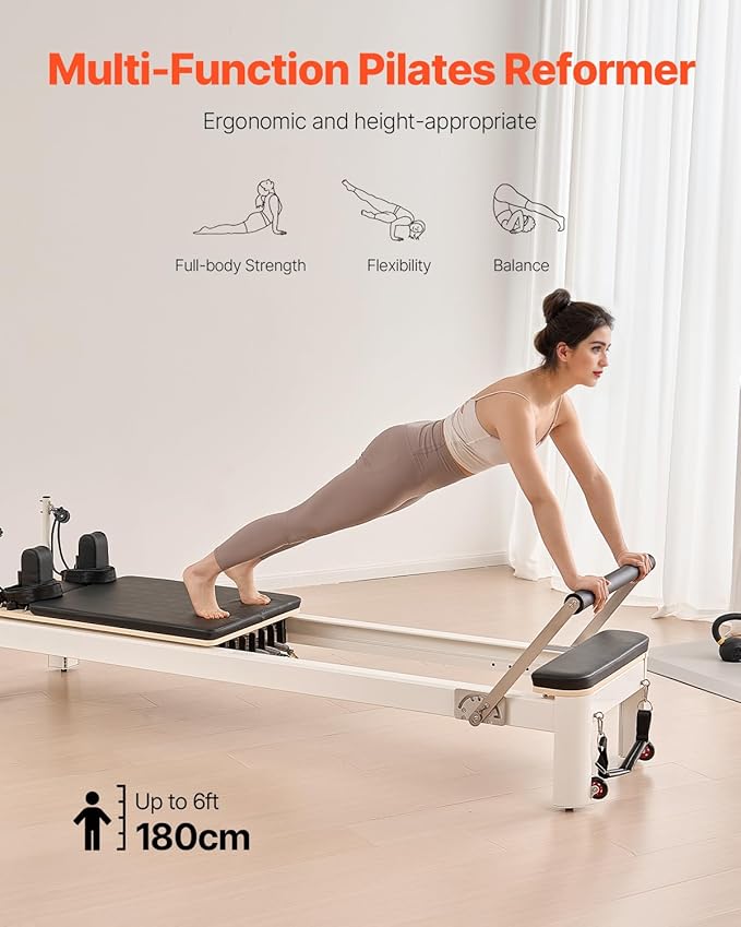 VEVOR Pilates Reformer Machine, Pilates Workout Equipment for Home Gym Studio Use, Pilates Bed with Dual Resistance- Spring & Cord, Reformer Set, Up to 400 LBS