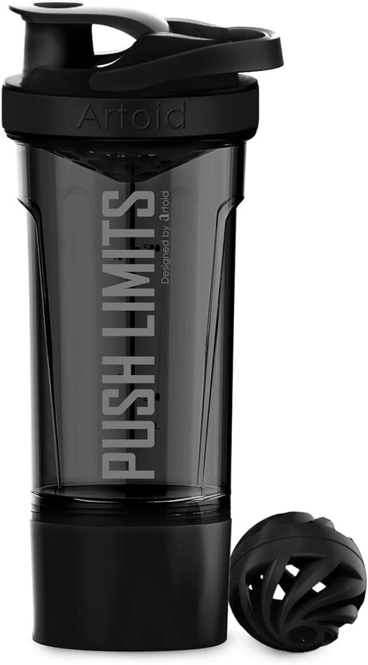 Artoid Mode Inspirational Fitness Workout Sports Protein Shaker Bottle 24-Ounce, Dual Mixing Technology with Shaker Balls & Mixing Grids Included, Twist and Lock Protein Box Storage Included