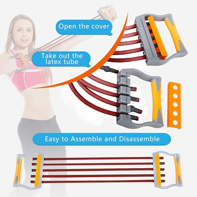 TOCO FREIDO Chest Expander | Arm Training, 5 Tubes Ajustable Arm Strength Trainer, Exercise Resistance Bands for Home Fitness Muscle Training Body Building