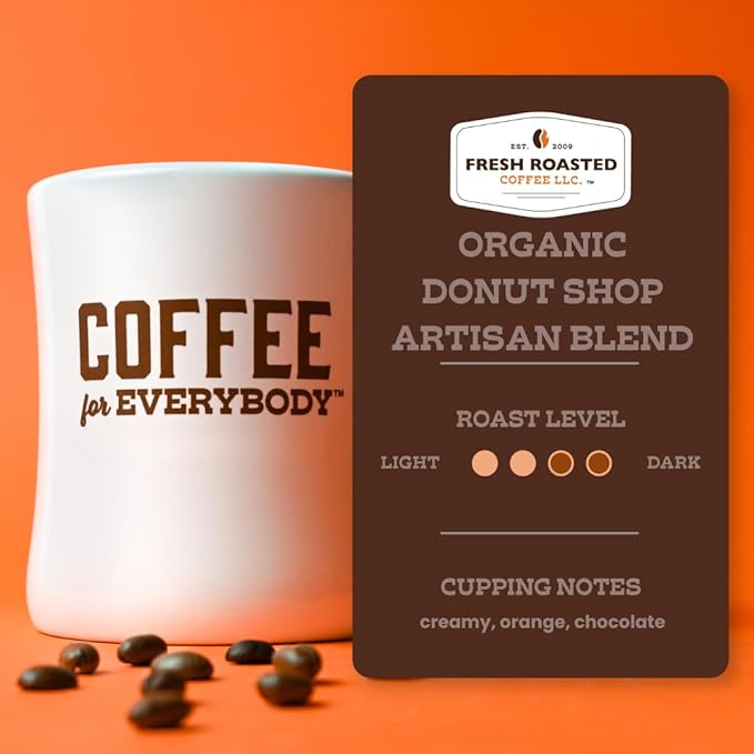 Fresh Roasted Coffee, Organic Donut Shop | USDA Organic, Kosher | Medium Roast 5 lb (80 oz) Whole Bean