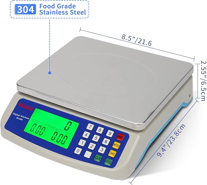 Large Digital Kitchen Scale 22LB Commercial Scale for Food Baking Bread Cooking Meat,Stainless Steel Price Computing Scale with LCD Display,Prep Counting Scale for Parts and Coins,Adapter Included
