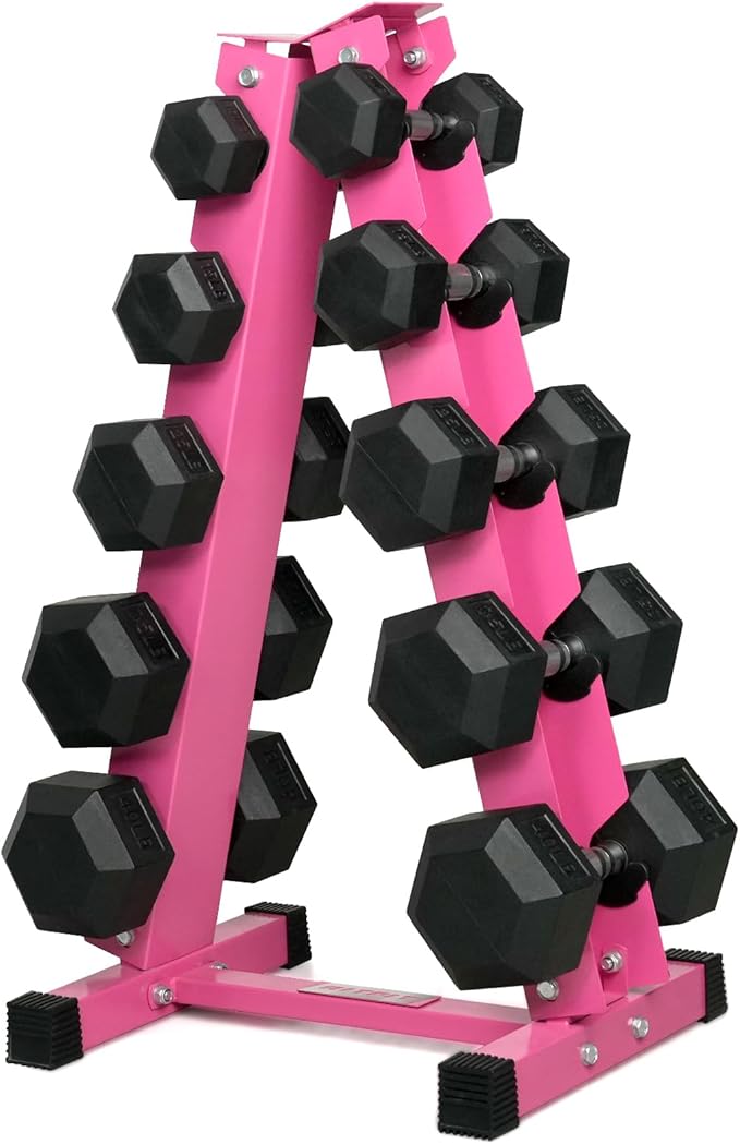 RitFit 250LB/300LB Rubber Hex Dumbbell Sets with Weights Rack, Multiple Color Choices Available, Great Gym Equipment for Home, Strength Training, Workouts