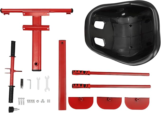 Adjustable Height Ice Skating Ski Sled Board for Kids, 360° Non-Slip Pedals & Support Stick, 176.4lbs Capacity Snow Slider - Red&Black