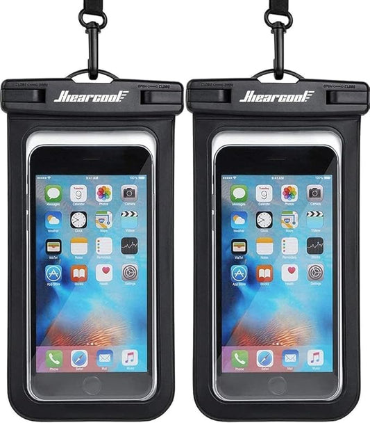 Hiearcool Waterproof Phone Pouch, Universal Case Compatible for iPhone 17 16 15 14 13 Pro Max Plus Up to 8.3", IPX8 Beach Travel Essentials-Black-2 Pack