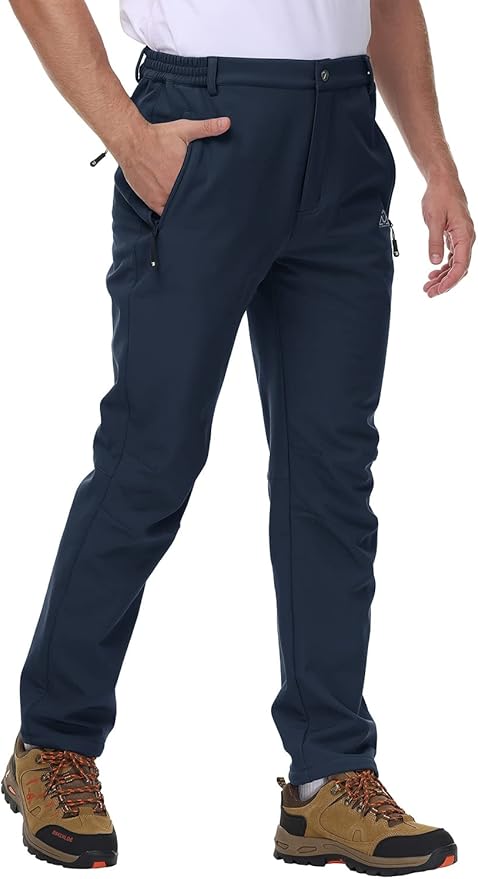 Gopune Men's Snow Ski Waterproof Softshell Pants Outdoor Windproof Warm Hiking Insulated Pants