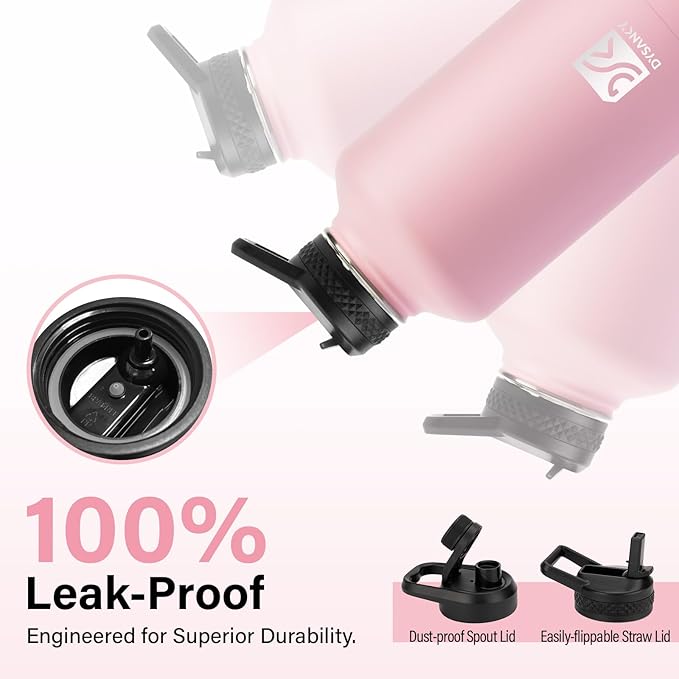 Insulated Water Bottle | Thickened Stainless Steel Vacuum Metal | Portable Sports Half Gallon Large Water Jug for Gym and Hiking with Straw, Carrier Bag, Handle Strap | BPA-Free 64 oz